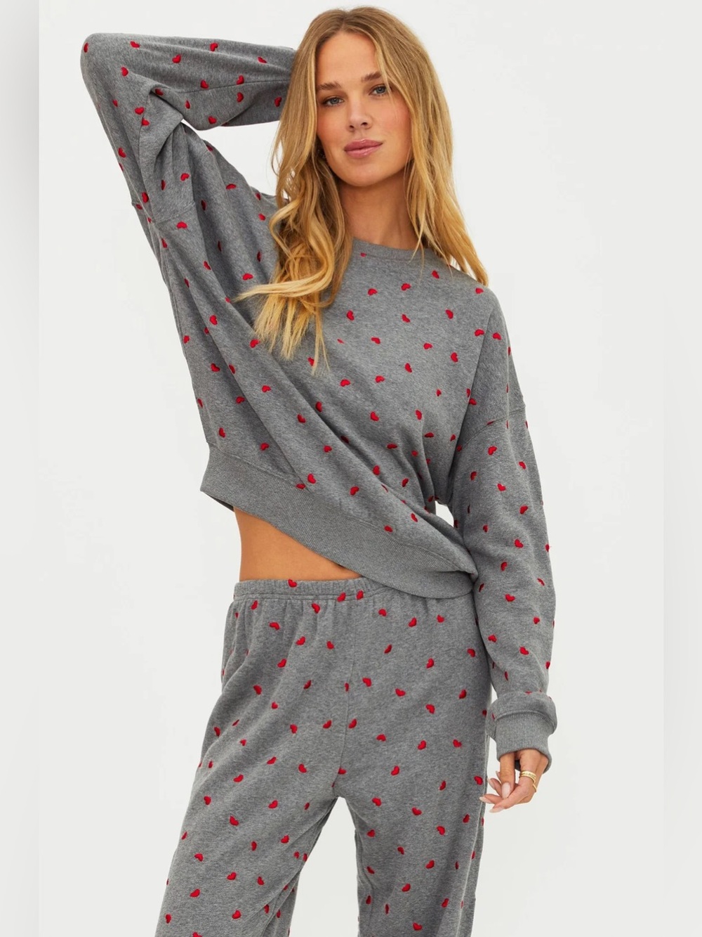 Beach Riot Devyn Oversized Sweatshirt Red Love Hearts XS